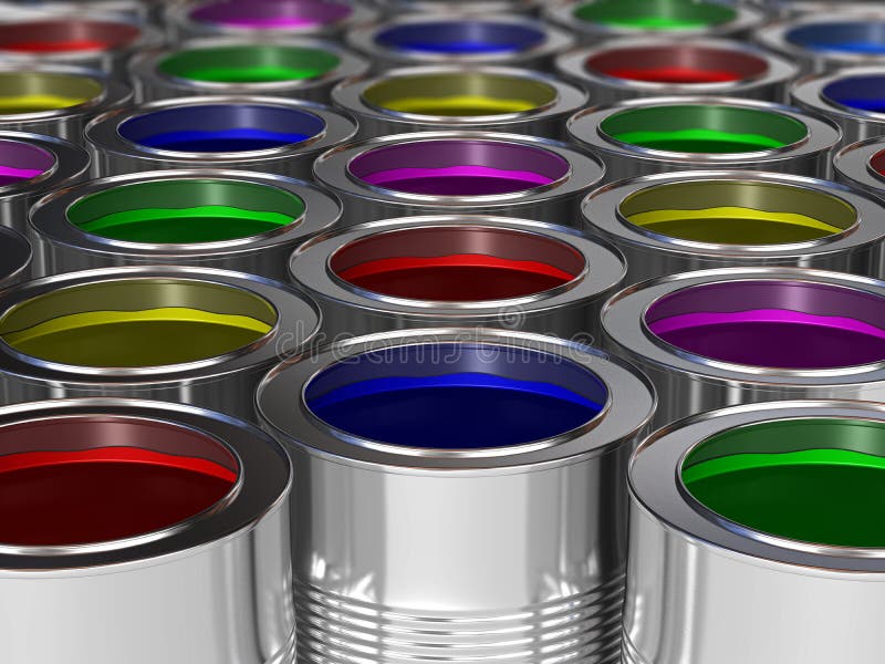Vibrant colors paint cans stock illustration. Illustration of
