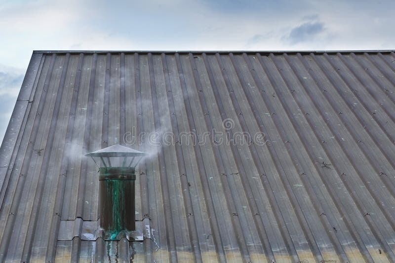Metal Chimney on Copper Roof with Smoke Stock Photo Image of