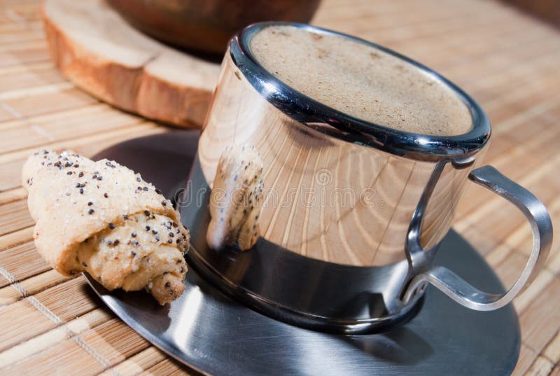 Metal coffee cup stock image. Image of still, biscotti 11782521