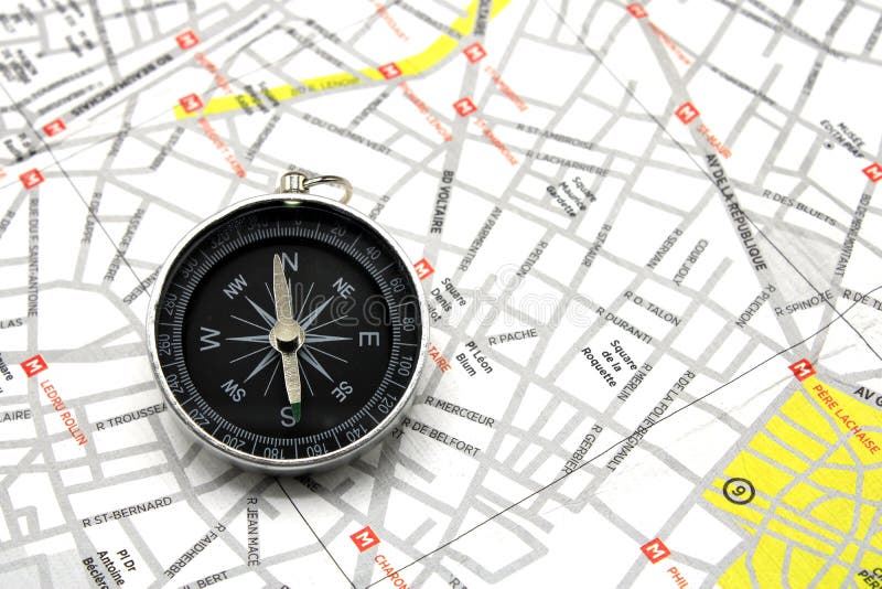 Compass on an urban map stock image. Image of street 219428347
