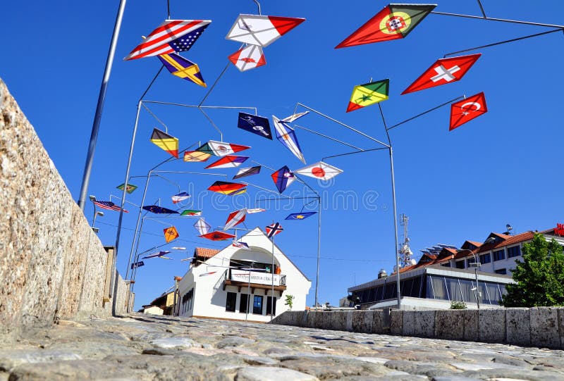 Metal construction with flags, Prizren royalty free stock photo Metal construction with flags, Prizren royalty free stock photo