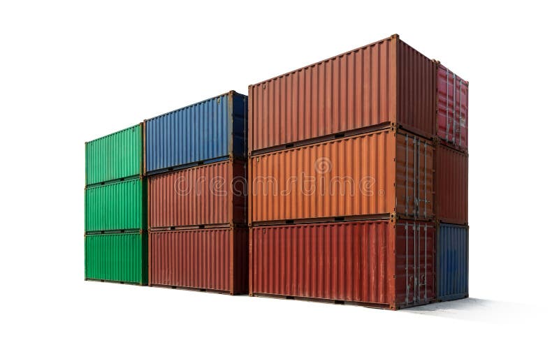 Metal container stacking cargo for shipping business isolated on white background