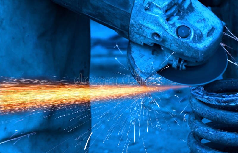 Metal cutting stock photo. Image of cutter, hand, spark 12810580