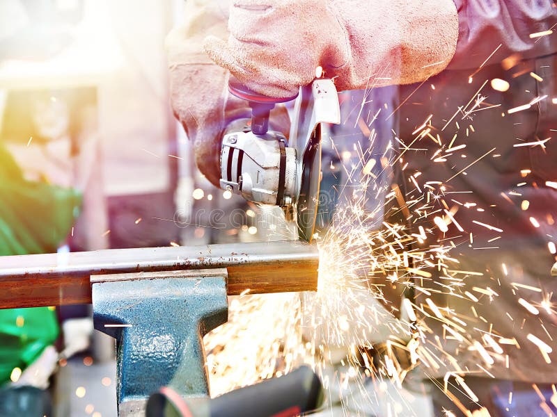 Metal Cutting with Angle Grinder Stock Photo Image of metal, sparks