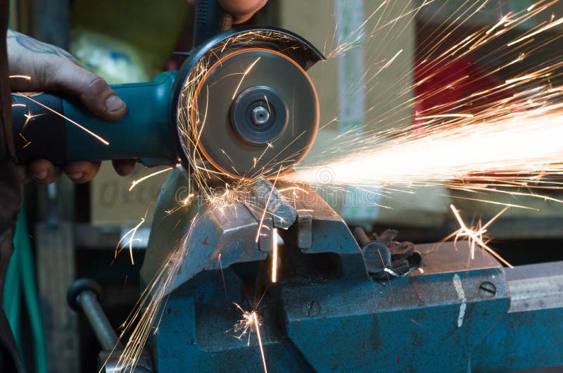 Metal Cutting with a Grinding Machine with Sparks. Stock Image Image