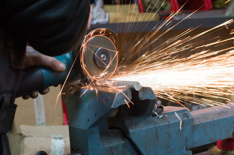 Metal cutting by grinder stock image. Image of grinding - 150231557