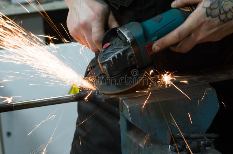 Metal cutting by grinder stock photo. Image of machinery 151166516