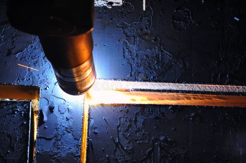 Metal Cutting Process Using Plasma Cutting Machine Stock Image Image