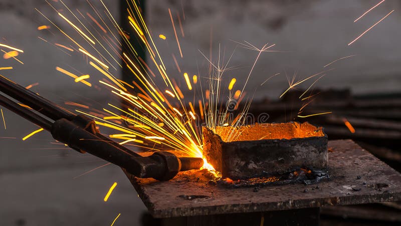 Metal Cutting, Steel Cutting with Acetylene Torch Stock Photo - Image