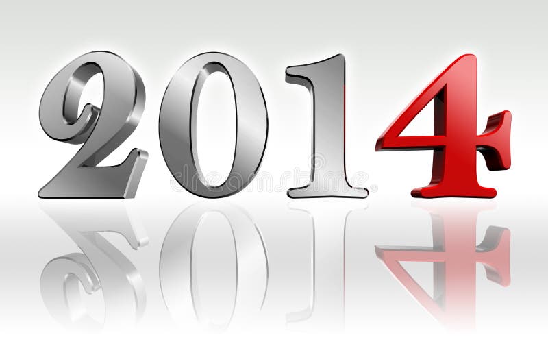 Metal del texto 3d del Año Nuevo 2014 y número del rojo cuatro libre illustration Metal del texto 3d del Año Nuevo 2014 y número del rojo cuatro libre illustration