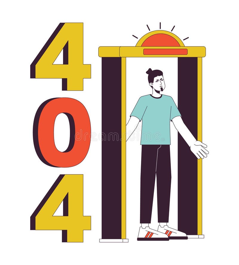 Metal Detector Go Off at Airport Bw Vector Spot Illustration Stock