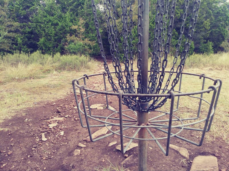 Metal Disc Golf Basket in Outdoor Course Stock Photo Image of green