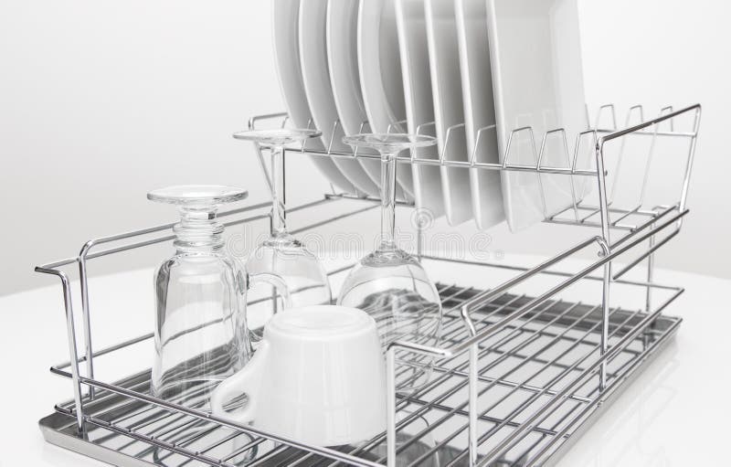 Metal Dish Rack with Dishes and Glasses Stock Photo Image of dish