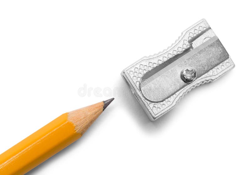 Metal Pencil Sharpener and Pencil Isolated on White Background. Metal Pencil Sharpener and Pencil Isolated on White Background.