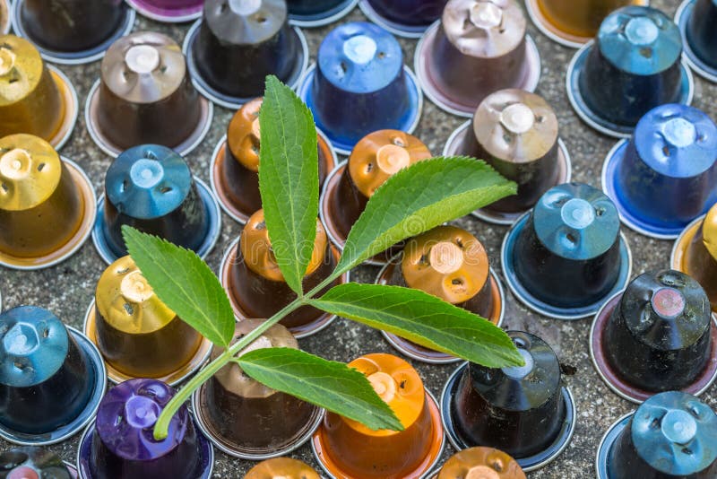 Metal Espresso Coffee Capsules Environmental Issue Concept Stock Image