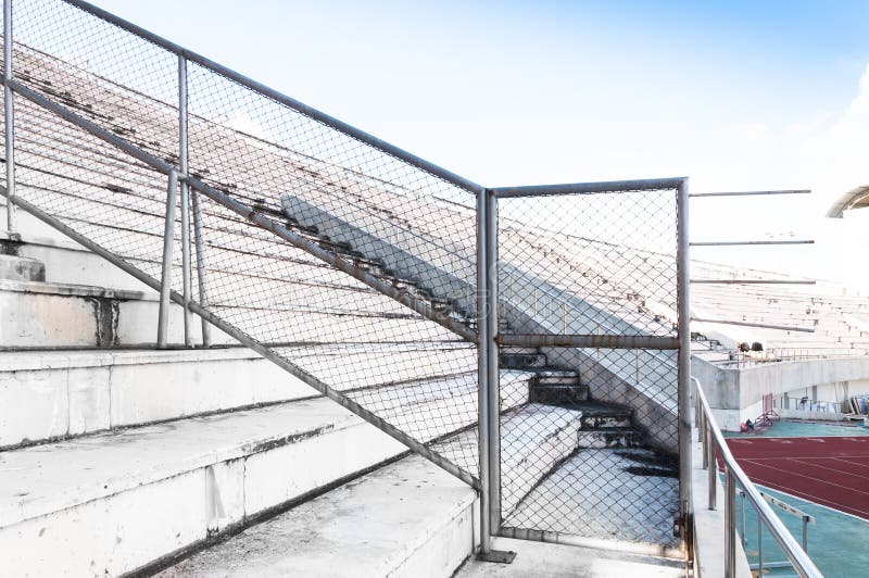 Metal Fence Part of a Metal Grid Fence at Partition Stadium Stock Photo