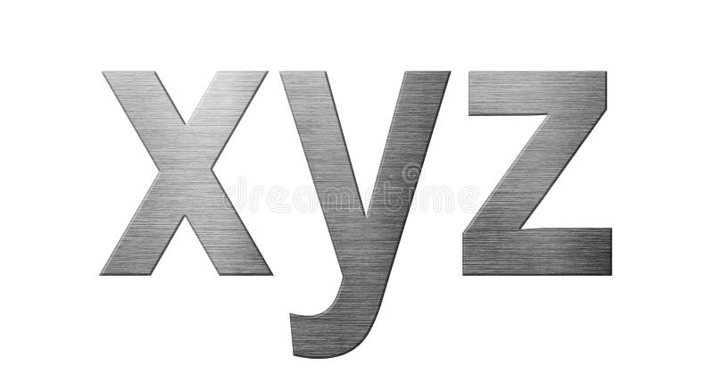 Metal font english alphabet. Letter XYZ from metal plate isolated on a white background