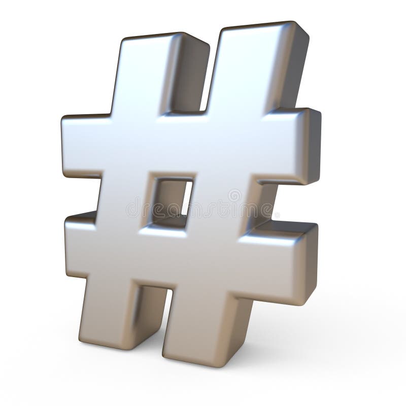 Metal Hashtag Symbol. 3D Render Scratched Rusty Metal Font Isolated On