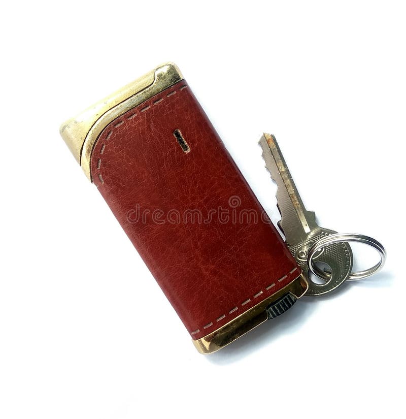 Metal Gas Lighter, Leather Coated Match Light. Stock Photo Image of