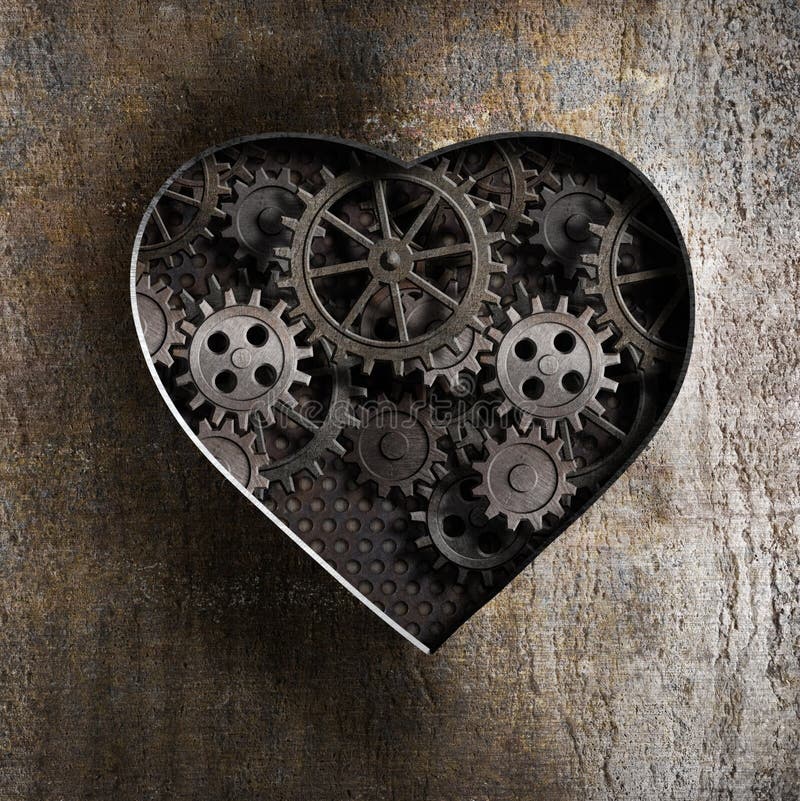 Metal heart with rusty gears