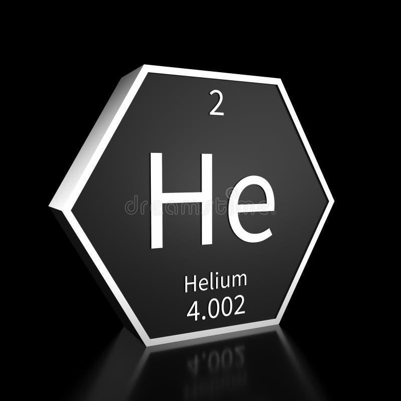 Periodic Table Element Helium Rendered Metal on Black on Black Stock