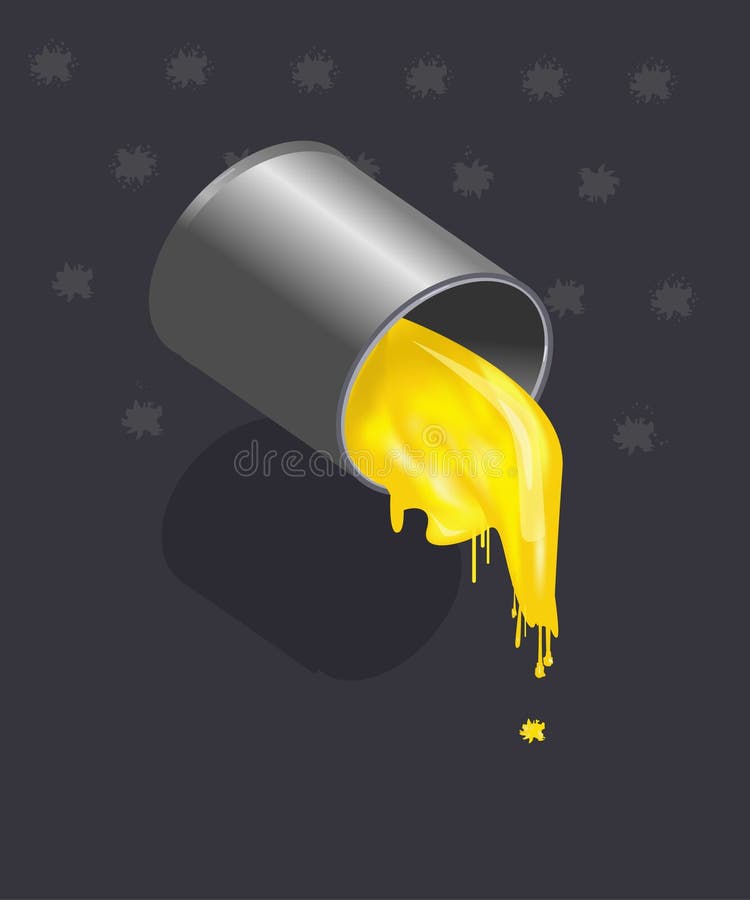 Metal Jar with Yellow Paint on a Grey Background Stock Illustration