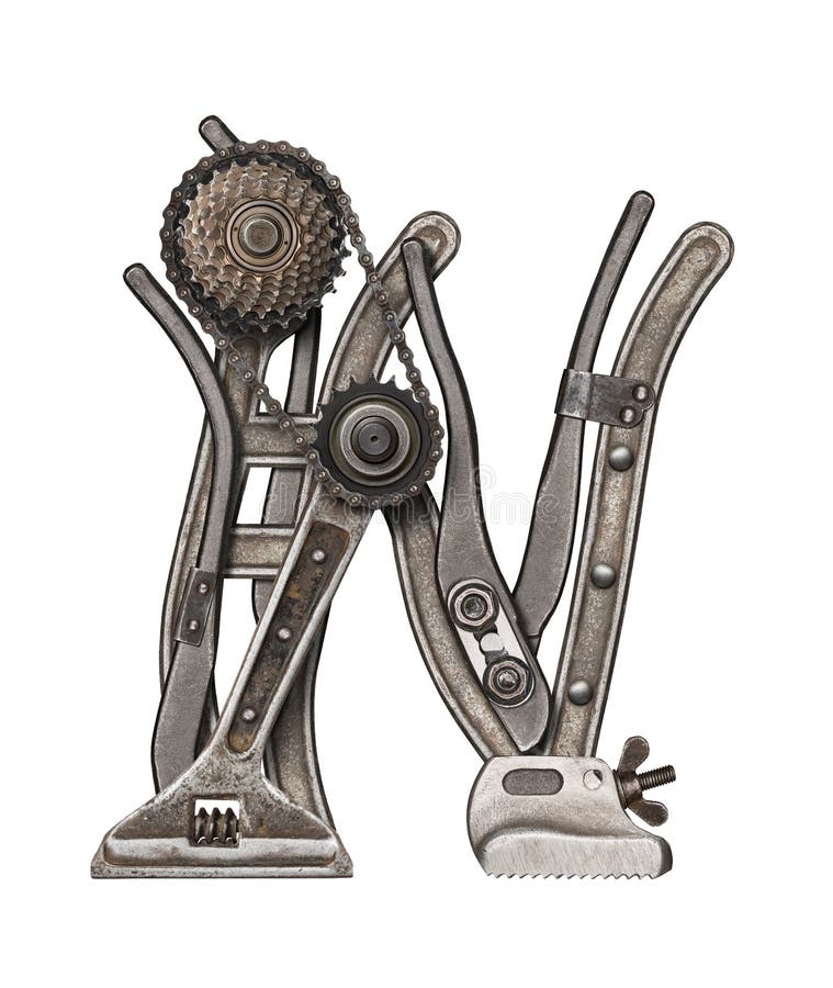 Mechanical metal alphabet letter N. Metal n stock images, royalty-free photos and pictures