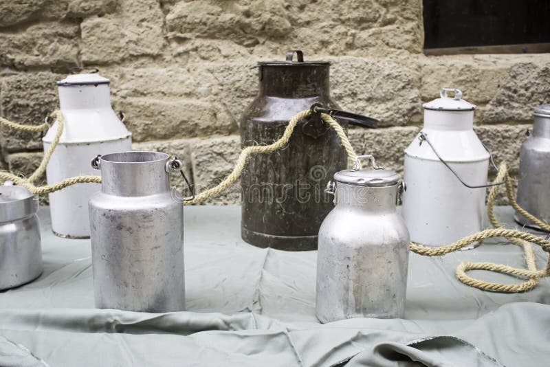 Metal milk bottles stock photo. Image of rural, milk 44101876