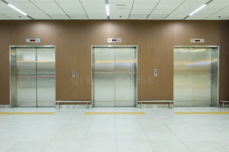 Metal Office Building Elevator Doors. Office Interior Stock Image