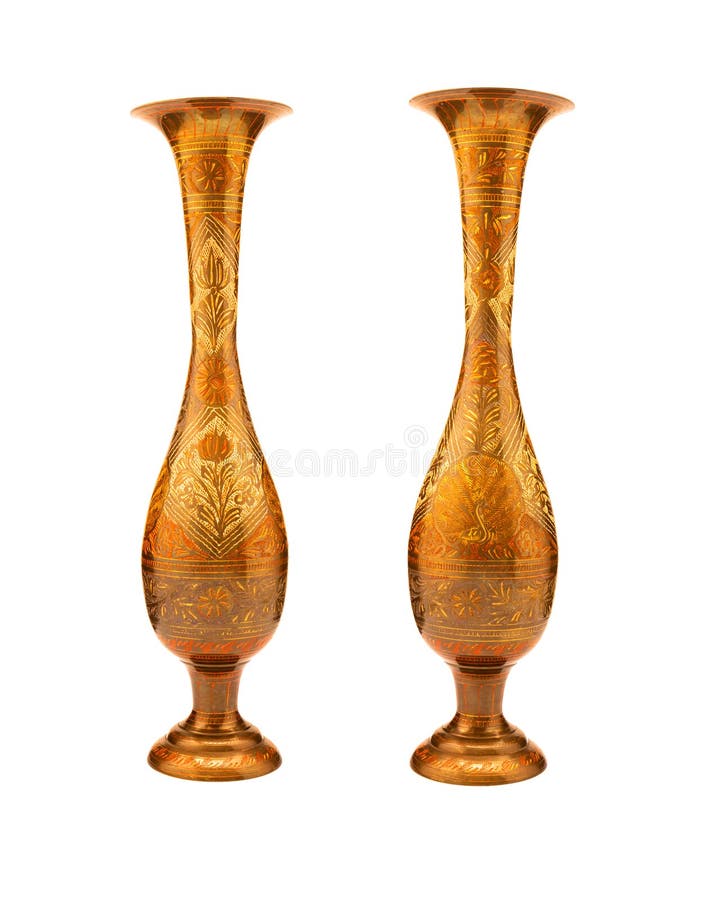 Metal Oriental Vase with Engraved Texture Pattern Stock Image Image