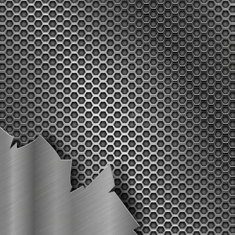 Metal perforated texture with torn iron element vector illustration