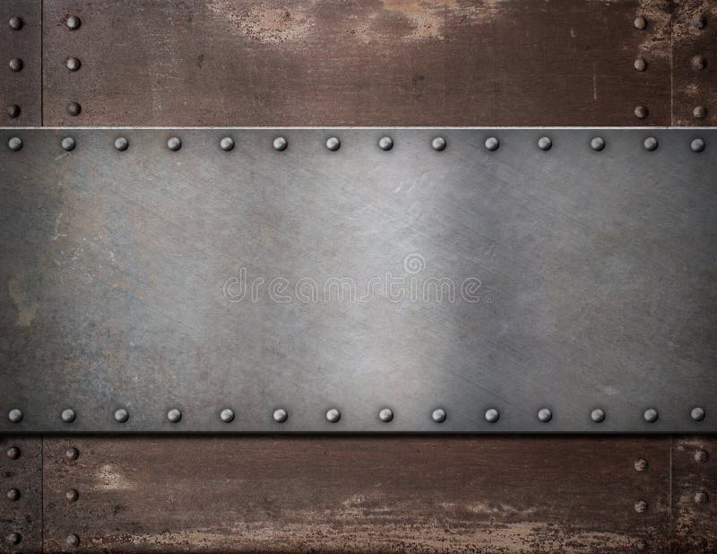 Metal plate with rivets over rustic steel