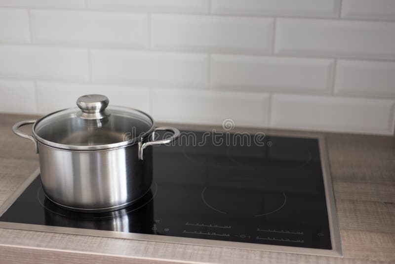 Metal Pot on Electric Stove in Kitchen Stock Photo Image of inside