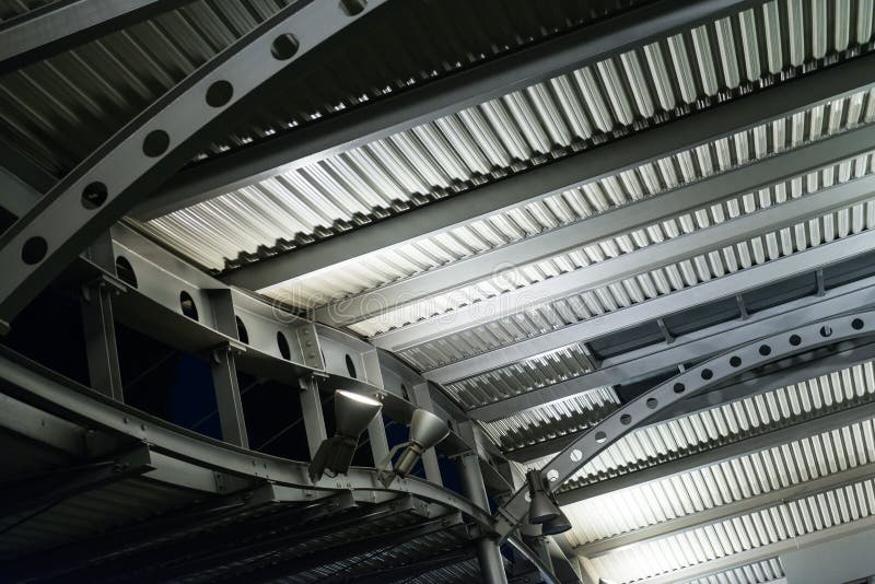 Metal roof structure of a modern building closeup