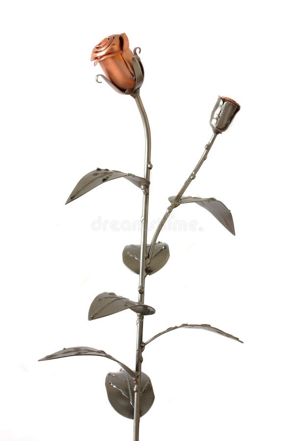 Metal rose with bud isolated on white