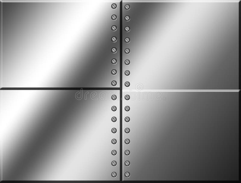 Four chrome squares with many screw. blank illustration. Four chrome squares with many screw. blank illustration