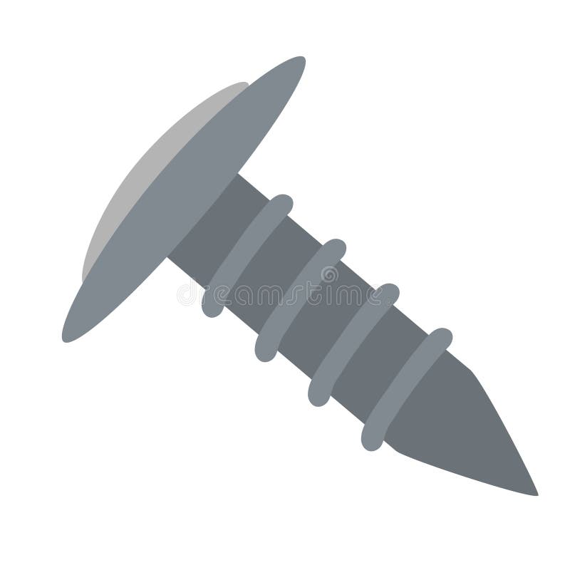 Metal screw with wide flat head and sharp tip stock illustration