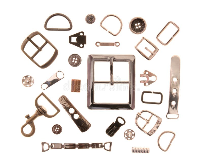 Metal sewing fittings are on white background. Button clasp stock images, royalty-free photos and pictures