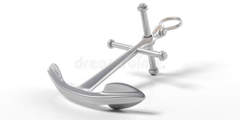Metal shiny ship anchor isolated on white background. 3d illustration