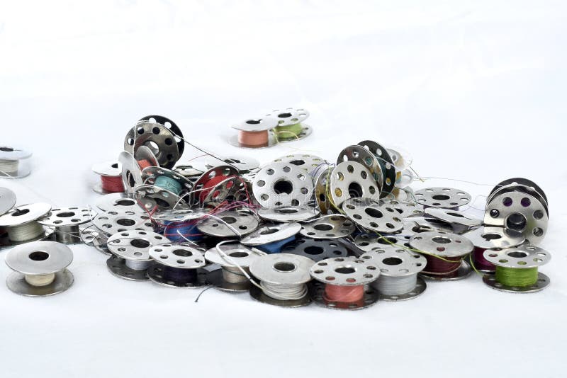 Metal Spool of Thread with Sewing Machine Stock Photo Image of