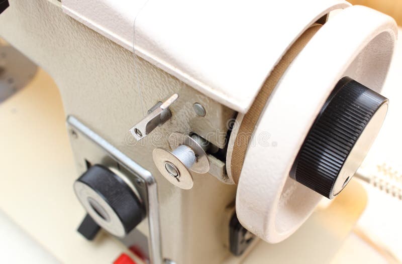 Metal Spool of Thread with Sewing Machine Stock Photo Image of