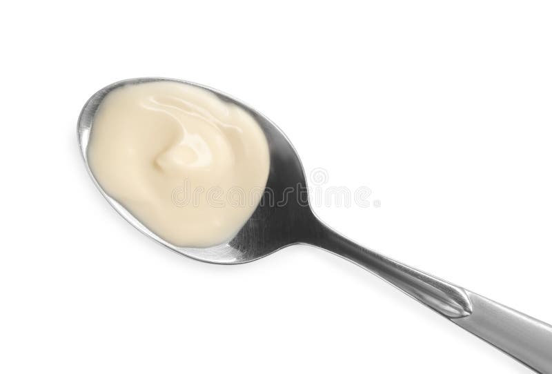 Metal Spoon with Salt Isolated on White, Top View Stock Image Image