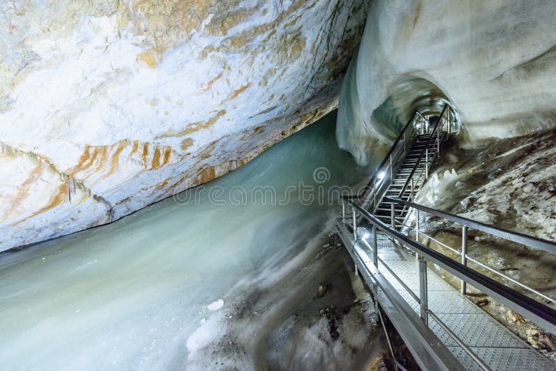 A colorful view of the ice cave in the glacier in slovakia