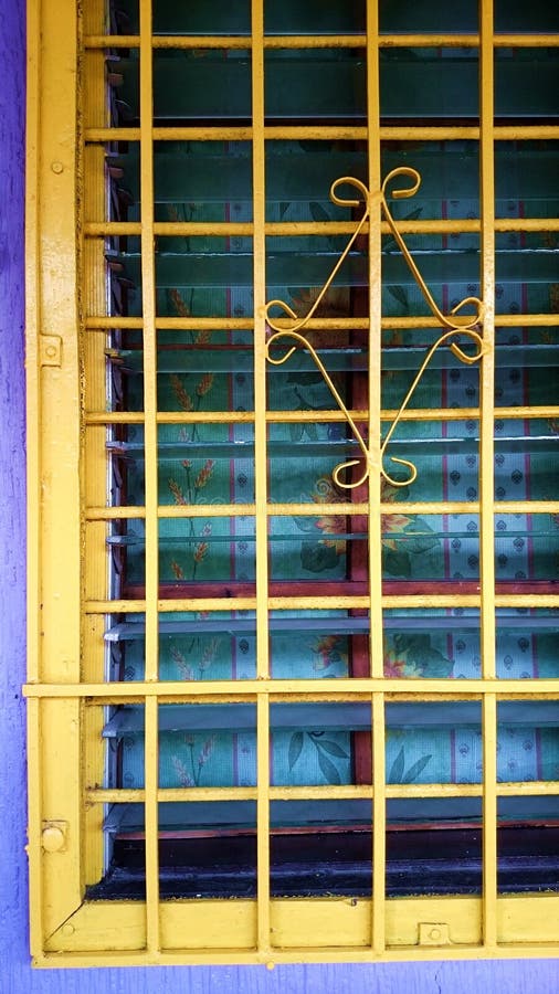 Metal Steel Home Windows Painted Yellow Stock Image ...