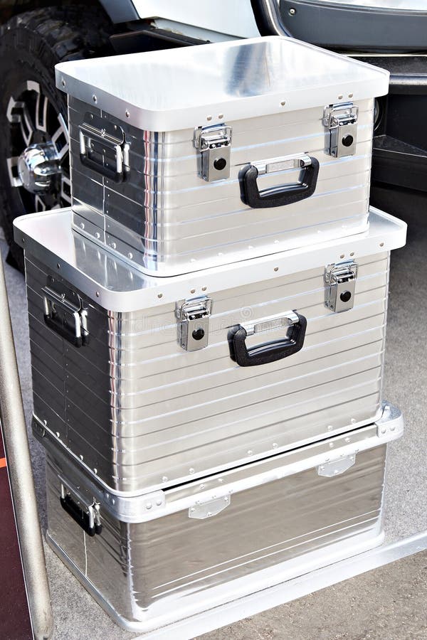 Metal storage boxes stock photo. Image of performance 158413194