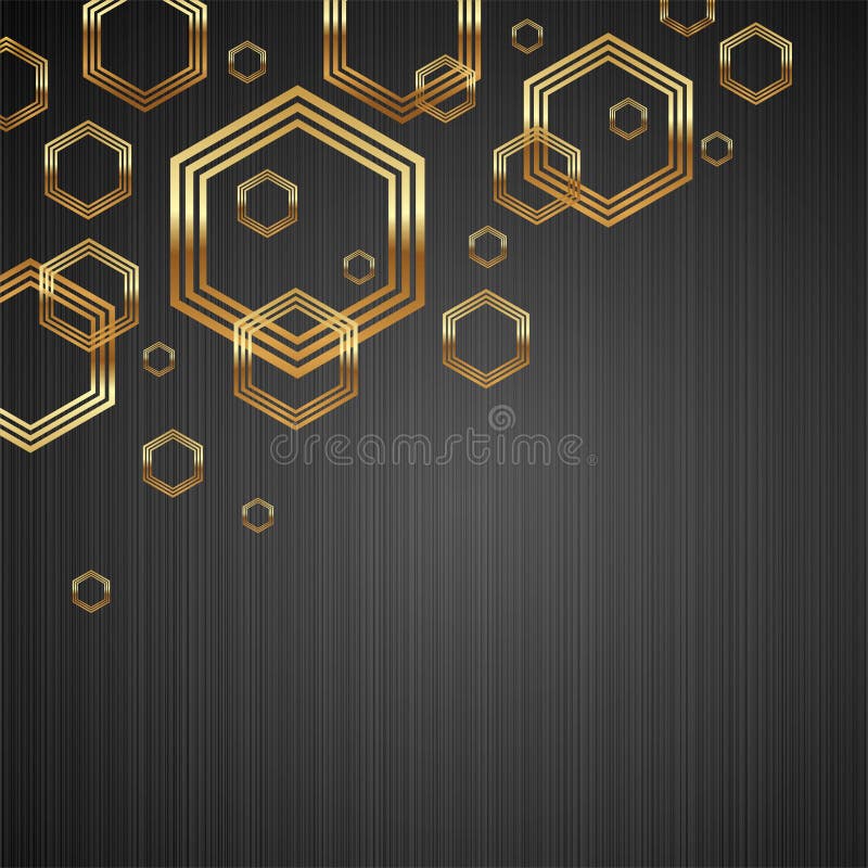 Abstract dark metal texture vector background with golden shiny & luxury hexagon shapes. Abstract dark metal texture vector background with golden shiny & luxury hexagon shapes.