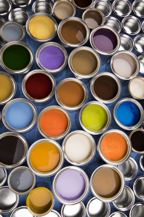 Metal Tin Cans with Color Paint Stock Photo Image of painting