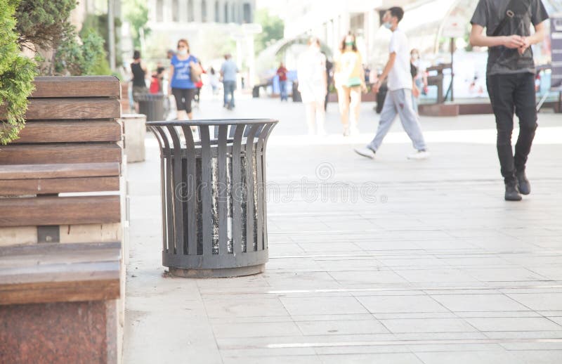 Metal trash bin in a city stock photo. Image of waste 195035526
