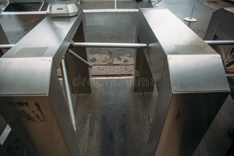 Metal Turnstile or urban Checkpoint close-up stock image