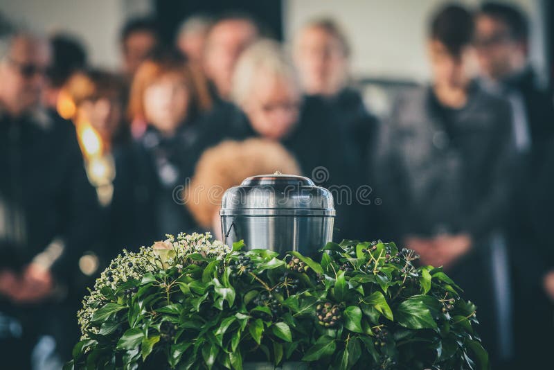 Metal urn at a funeral